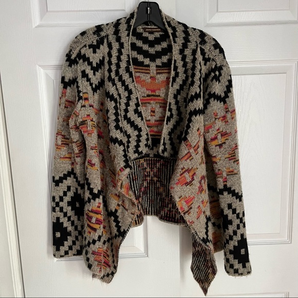 AZTEC PRINT OPEN WATERFALL COZY SWEATER BY JOHN FASHION - Picture 3 of 9